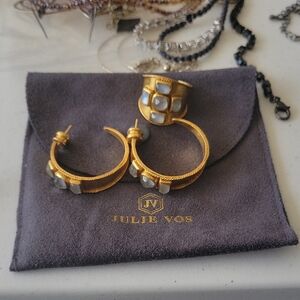 Julie Vos Gold Hoop Earrings with White Opalescent Accents